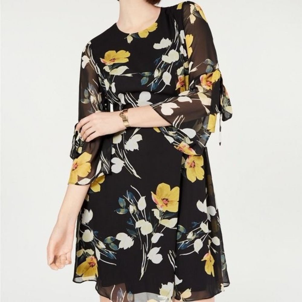 INC Floral-print Bell-sleeve Dress